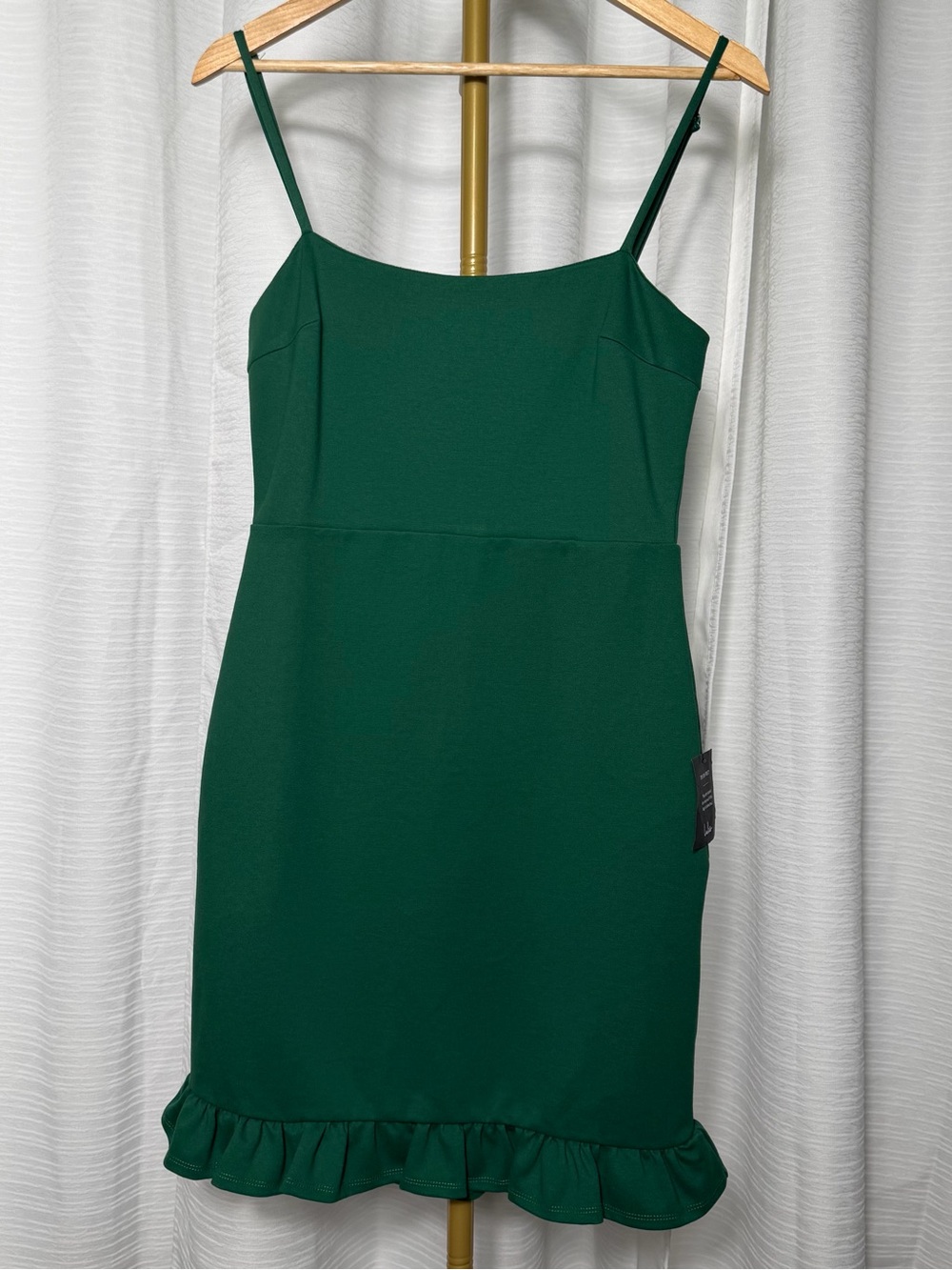 Lulu's Emerald Green Spaghetti-Strap Ruffle-Hem Mini Dress